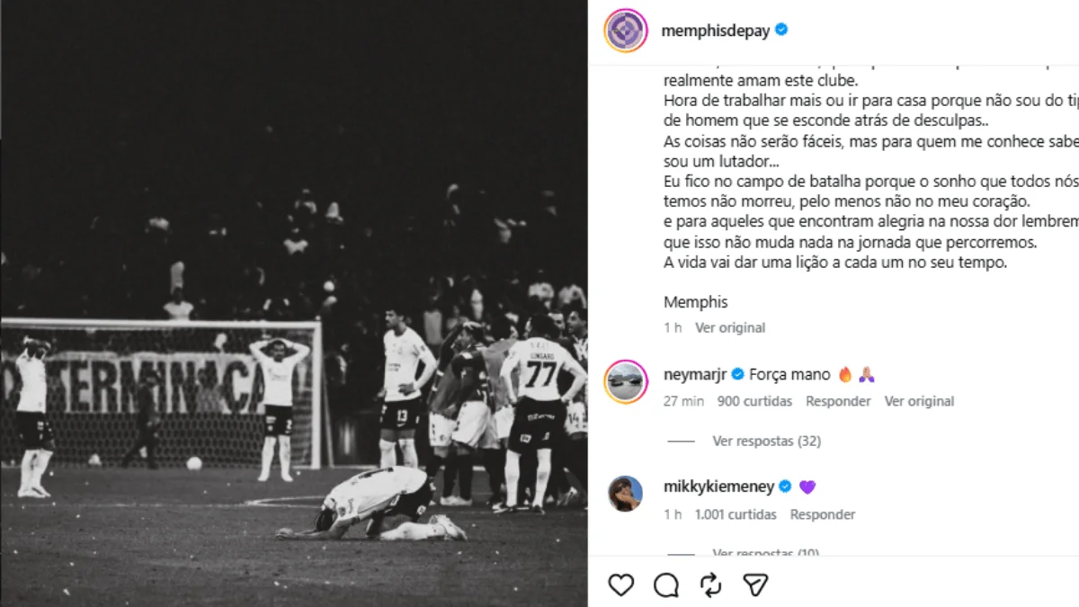 Neymar comenta publicação de Memphis Depay e se solidariza com o jogador