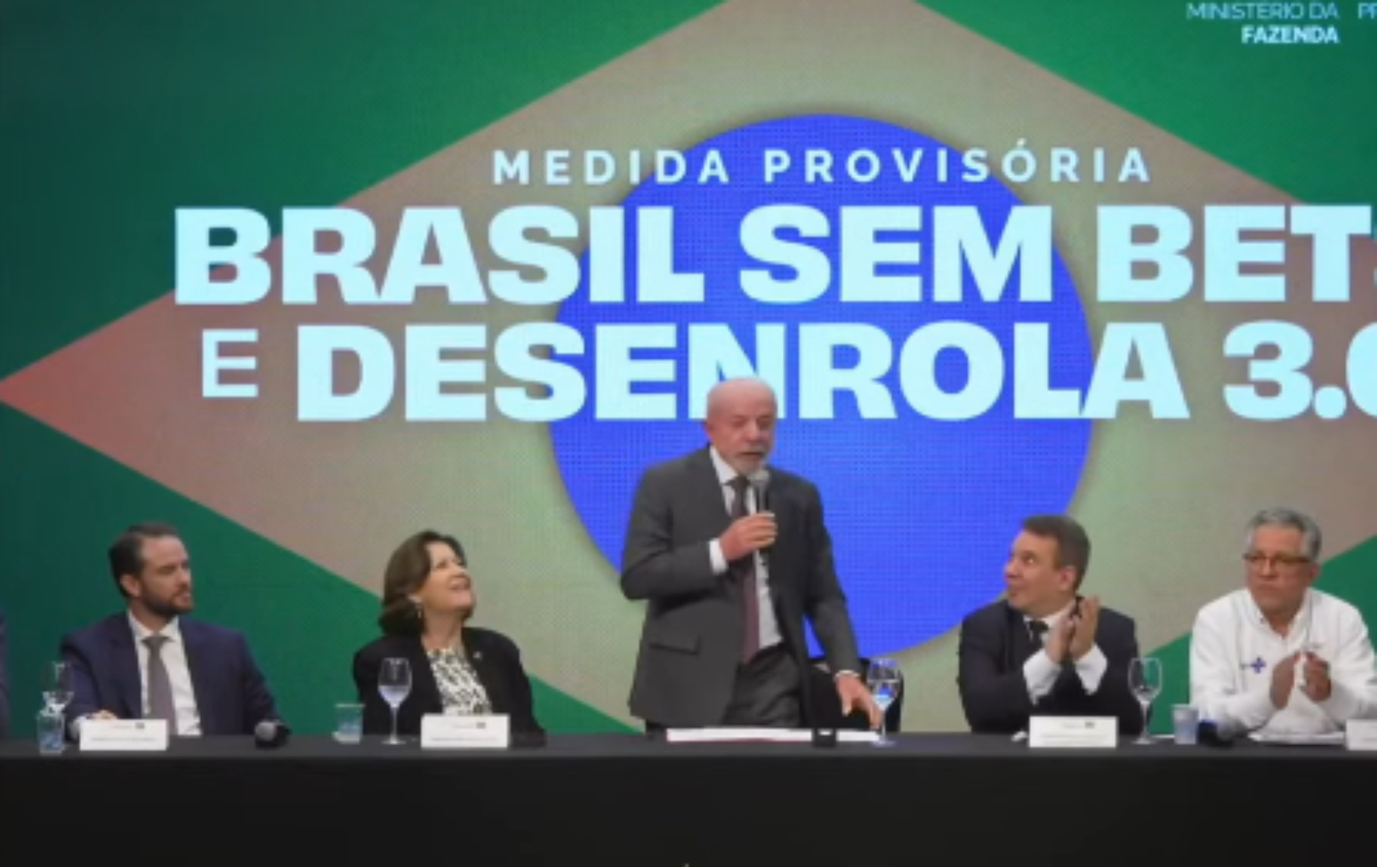 Lula em ato de divulga&ccedil;&atilde;o de medidas "Brasil sem bet" nesta sexta-feira, 25, em S&atilde;o Paulo