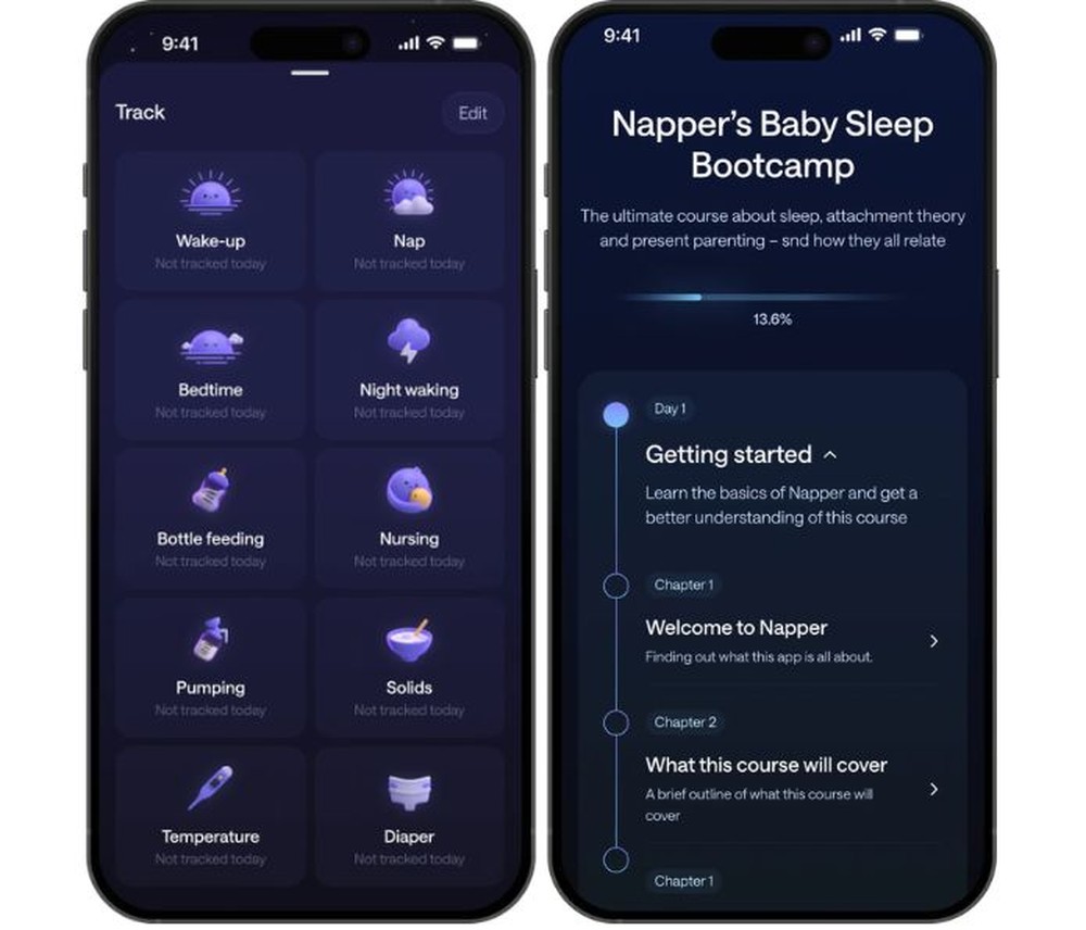 App oferece sons para ninar e curso educativo — Foto: Reprodução/Napper