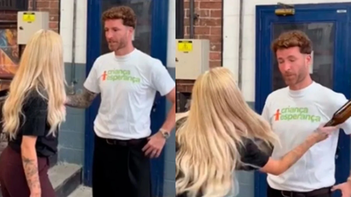 Vídeo: Karoline Lima "quebra" garrafa no jogador Léo Pereira