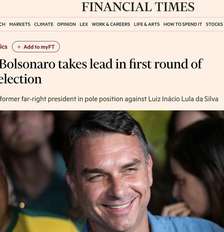 Reportagem do financial times sobre primeiro turno no Brasil Foto: Reprodução / BBC News Brasil