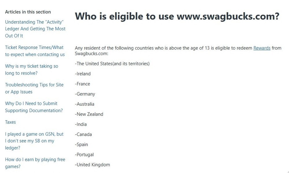 O Brasil não aparece na lista oficial de países elegíveis para resgate no SwagBucks — Foto: Diedrich Bader/TechTudo