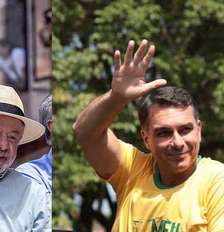 Lula e Flávio Bolsonaro em últimos atos de campanha antes do primeiro turno, neste sábado, 3 Foto: Taba Benedicto/Estadão e Felipe Rau/Estadão / Estadão