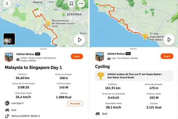 F1: Valtteri Bottas troca avião por bicicleta e pedala 350 km até Singapura - destaque galeria