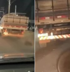 Caminhoneiro foi flagrado arrastando um cachorro amarrado no veículo na noite de sábado, 26, em Olímpia (SP) Foto: Reprodução/TV TEM